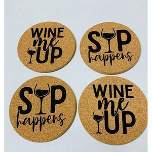 Sip Happens and Wine Me Up Cork Drink Coasters Set of 4